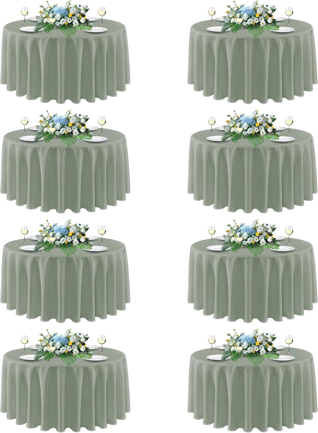 sancua Round Tablecloth 90 Inch Fit 30-72 Inch Tables, 8 Pack Sage Green | Circle Polyester Fabric Table cloth for Wedding Party Reception Banquet Birthday, Washable Formal Covers