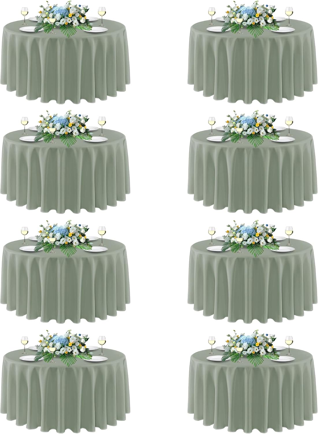 sancua Round Tablecloth 90 Inch Fit 30-72 Inch Tables, 8 Pack Sage Green | Circle Polyester Fabric Table cloth for Wedding Party Reception Banquet Birthday, Washable Formal Covers