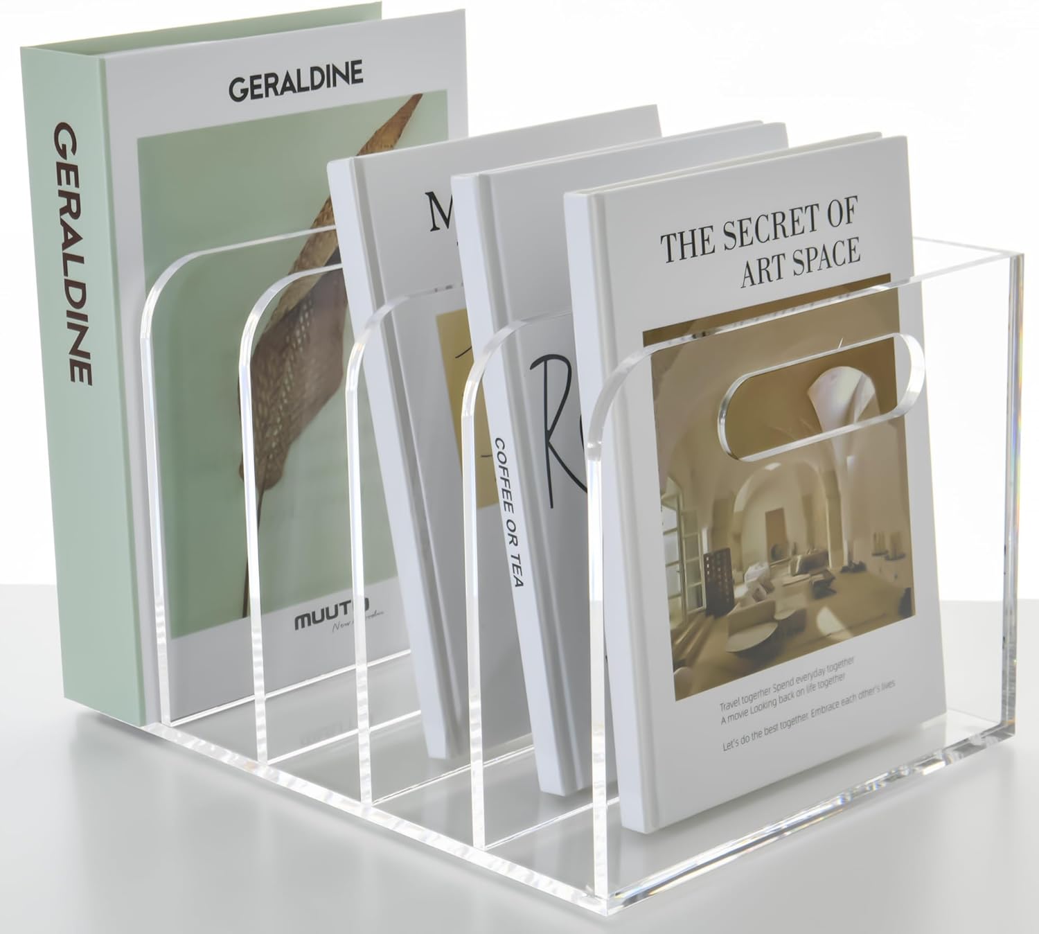 Clear Acrylic Organizers - 5 Vertical Compartments Acrylic Folder Organizer & File Organizer, Desk Document Storage Bins for Magazines, Binders - Multipurpose Home Office Desk Organizer