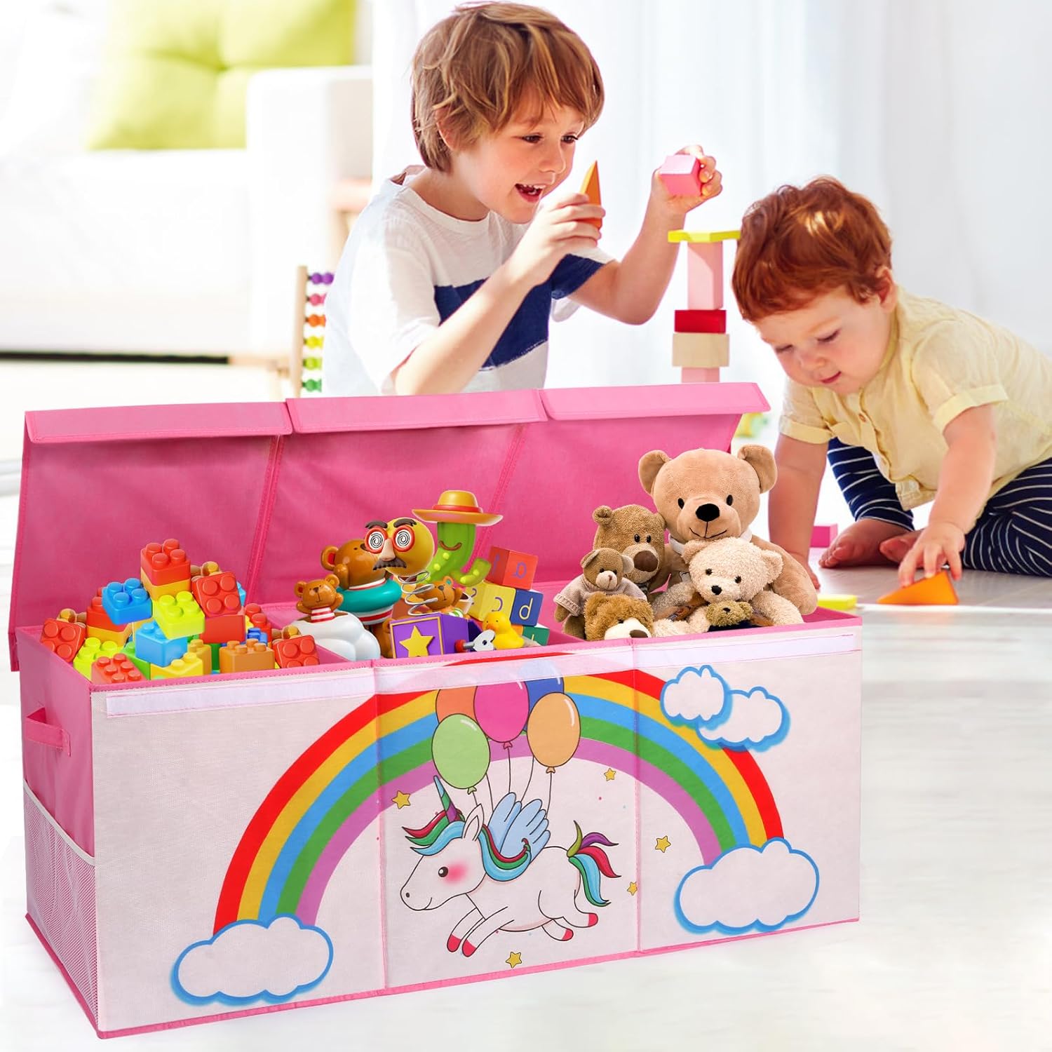 Extra Large Toy Box, Collapsible Storage Organizer with Lids, Sturdy Unicorn Toy Chest for Boys Girls, 40"x14"x16" Kids Storage Bin Box Baskets for Living Room, Playroom, Bedroom, Nursery