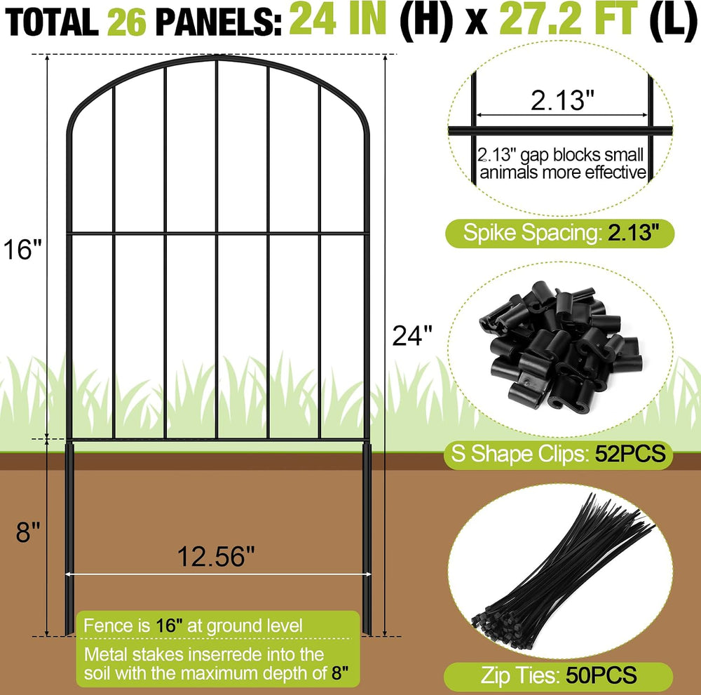 Decorative Garden Fence 24in (H) x 27.2ft (L), 26 Panels No Dig Garden Fencin...