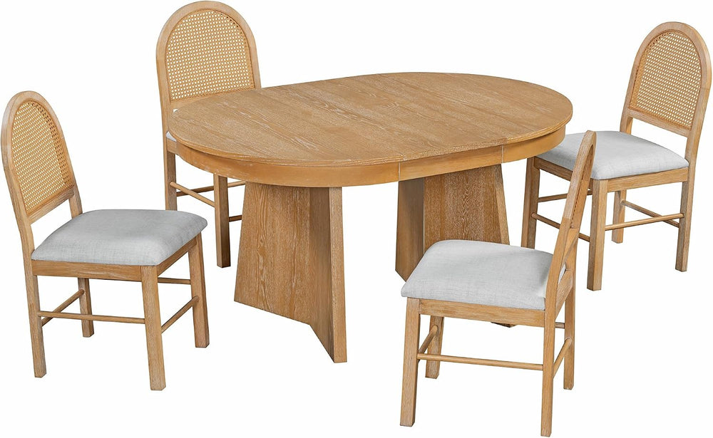 LUMISOL 5-Piece Round Dining Table Set for 4, Extendable Kitchen Table Set wi...