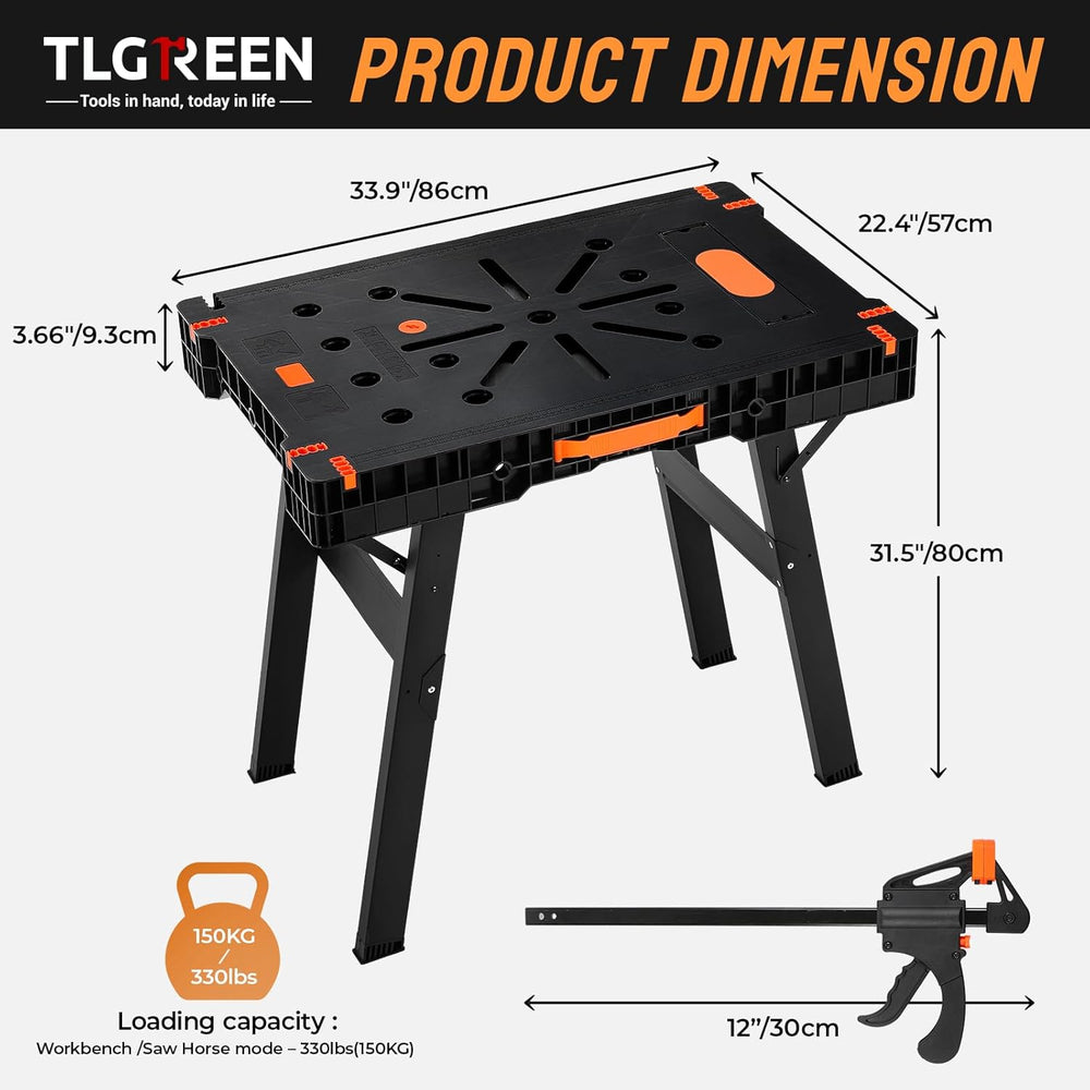 TLGREEN Folding Work Table,Express Portable Workbench, 34" W x 22" ...