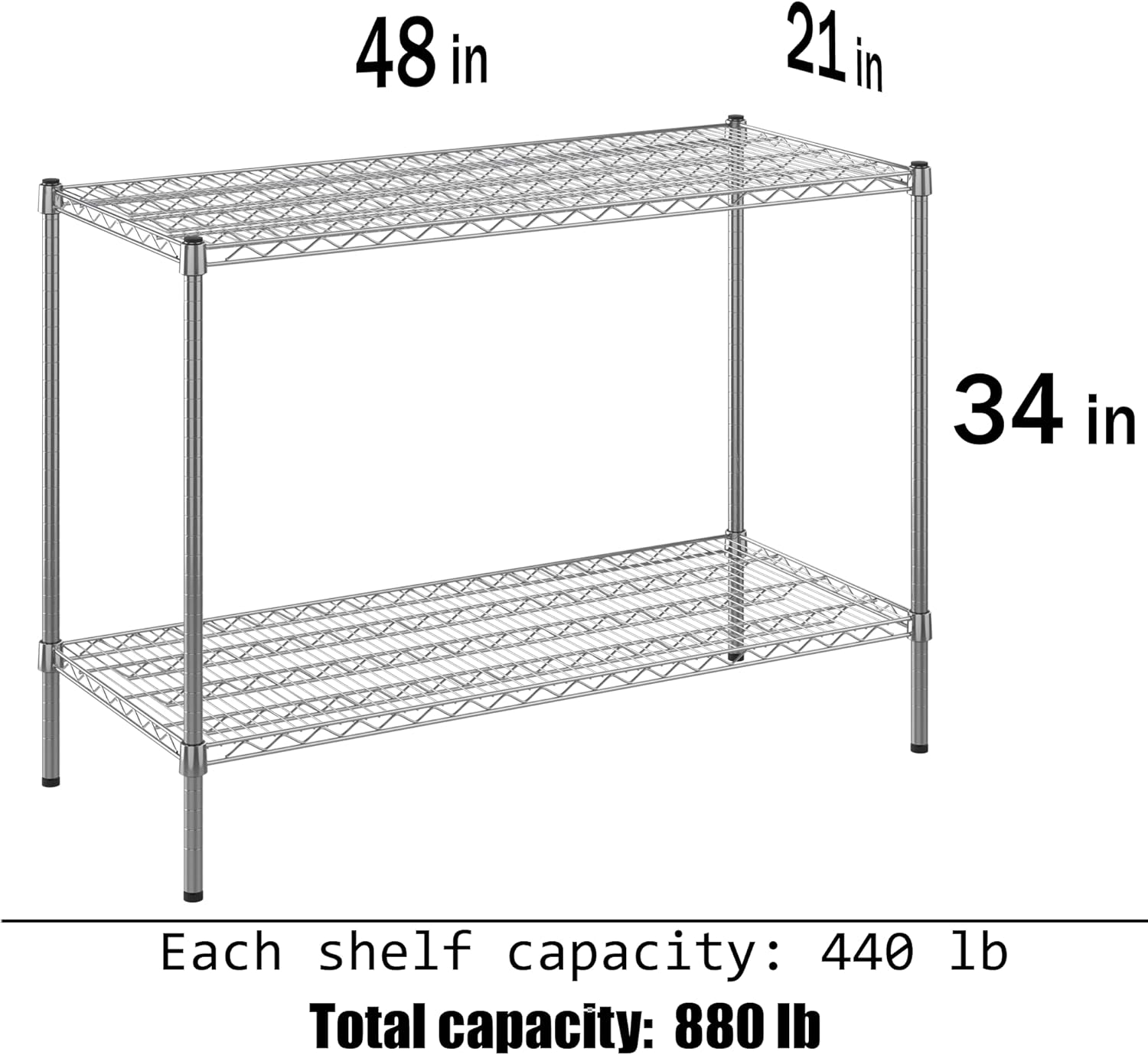 21" Deep x 48" Wide x 34" Height Wire Shelving Kit | 2-Tier | NSF Commercial Storage Rack Unit