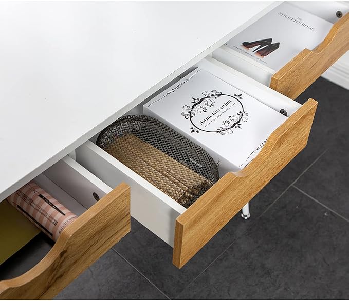 Need White Desk with Storage Desk Drawer Dressing Table,Writing Computer Desk Modern with 3 Drawers, Makeup Vanity Table GCBG1016-ND