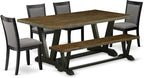 East West Furniture V677MZ650-6 6 Piece Dining Set Contains a Rectangle Dining Room Table with V-Legs and 4 Dark Gotham Grey Linen Fabric Parson Chairs with a Bench, 40x72 Inch, Multi-Color