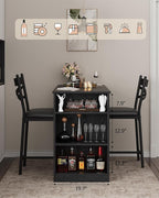Garvee Bar Table and Chairs Set, 3 Piece Bar Table Set with with Flip Top Extension and Storage Shelves, Dining Table Set for 2, Suitable for Small Space Kitchen Apartment, Black
