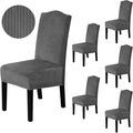 H.VERSAILTEX Velvet Dining Chair Covers Stretch Chair Covers for Dining Room Set of 6 Parson Chair Slipcovers Chair Protectors Covers Dining, Soft Thick Solid Velvet Fabric Washable, Grey Striped