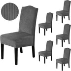 H.VERSAILTEX Velvet Dining Chair Covers Stretch Chair Covers for Dining Room Set of 6 Parson Chair Slipcovers Chair Protectors Covers Dining, Soft Thick Solid Velvet Fabric Washable, Grey Striped