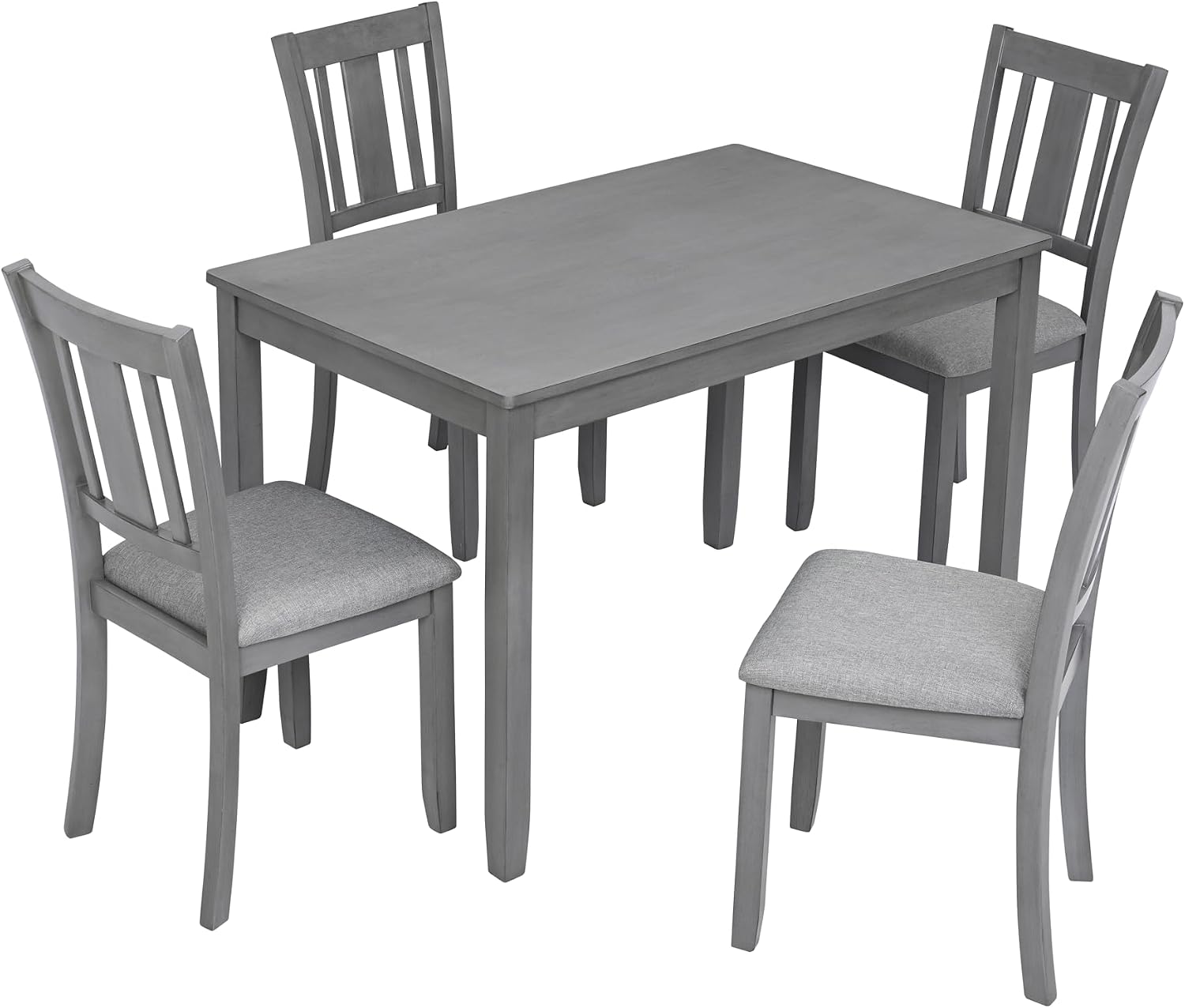LUMISOL 5-Piece Modern Dining Set, Rectangular Wooden Kitchen Table with 4 Upholstered Chairs for Kitchen, Dining Room, Living Room, Grey