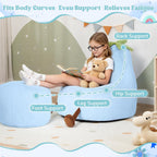 2FT Memory Foam Bean Bag Chair - Ultra Soft Faux Rabbit Fur Round Sofa with Handle & Machine Washable Cover, Comfy Lazy Chair for Kids Teens, Perfect for Reading Gaming in Living Room Bedroom, Blue