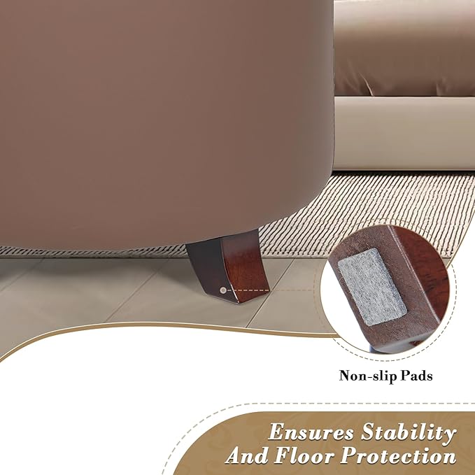 Athena Collection 20 Inch Small Ottoman with Storage, Round PU Leather Storage Ottoman with Removable Lid, Stylish Footstool Foot Rest for Living Room, Bedroom, Dorm, Brown