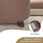 Athena Collection 20 Inch Small Ottoman with Storage, Round PU Leather Storage Ottoman with Removable Lid, Stylish Footstool Foot Rest for Living Room, Bedroom, Dorm, Brown