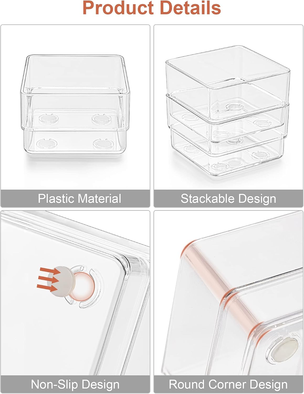 SMARTAKE 13 PCS Drawer Organizer 5-Size Desk Makeup Drawer Organizer Clear | Storage Trays for Makeup with Non Slip Silicone Pads, Jewelries, Utensils in Bedroom Dresser, Office, Kitchen and Bathroom