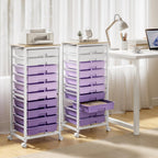 Rolling Cart with Drawers,10 Drawer Rolling Cart,Storage Cart with Wheels,Utility Cart with Drawers,Teacher Cart for Classroom Storage,Craft Cart with Wheels and Wooden Tabletop,Purple