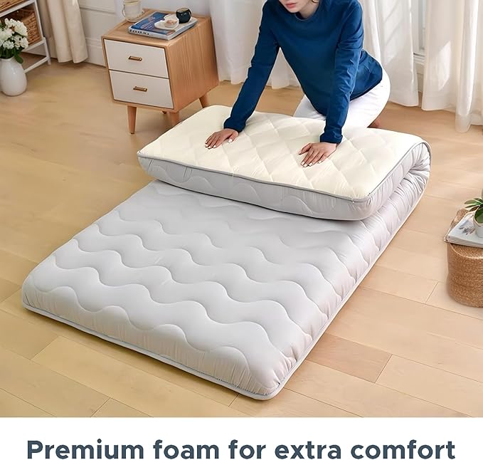 Japanese Floor Mattress, 100% High Density Comfortable Foam, 3.5" Thicken Grey Foldable Mattress Tatami Mat Sleeping Pad, Ideal for Comfort and Support, Kids Floor Lounger Pillow Bed Sofa (Queen）