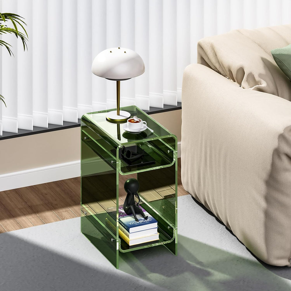 Clear Acrylic Side Table, Narrow Nightstand Bedside Table for Bedroom, Skinny...