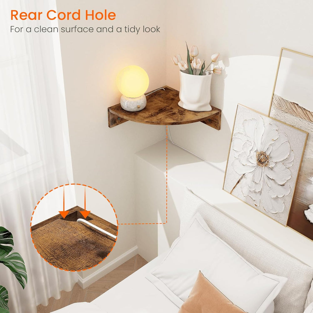 Homode Corner Shelf Wall Mount, Set of 3 Floating Corner Shelves with Cord Ho...