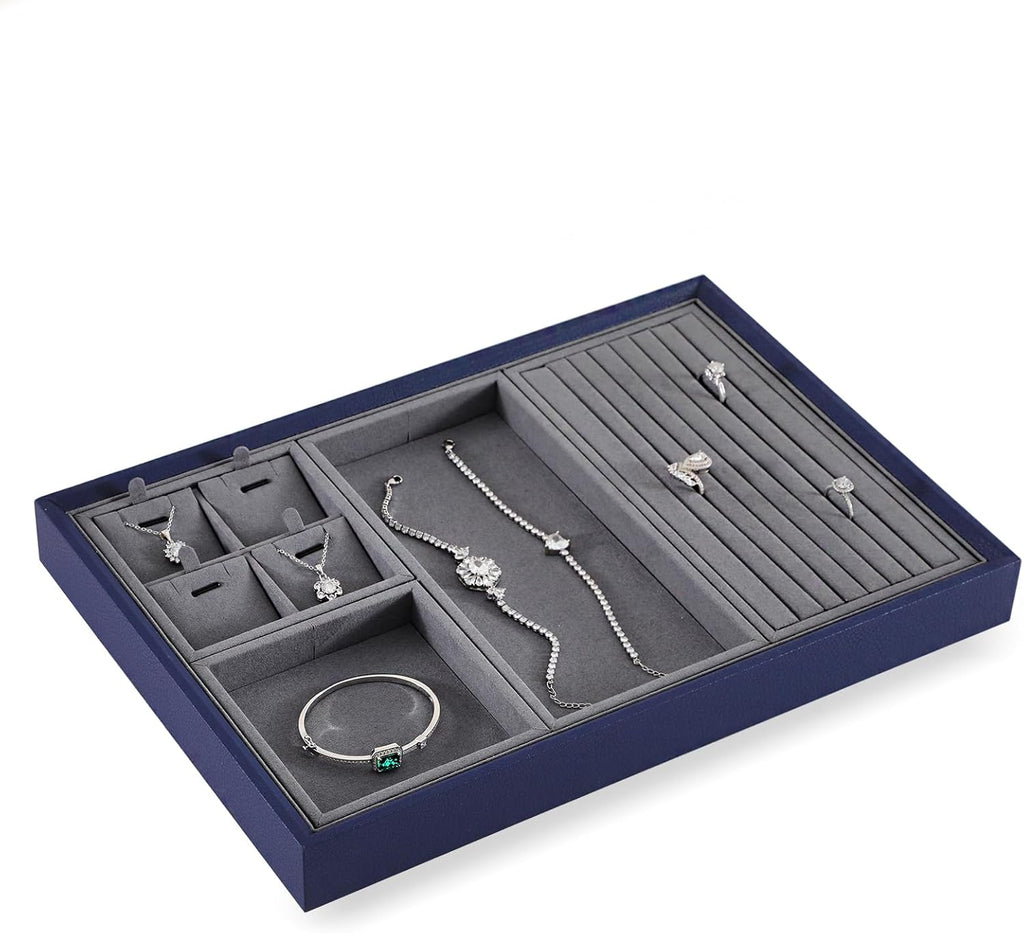Dark Blue Jewelry Display Tray Ring Necklace Earring Bangle Organizer Multifunctional Storage Case for Jewelry Showcase (Small Empty Tray)