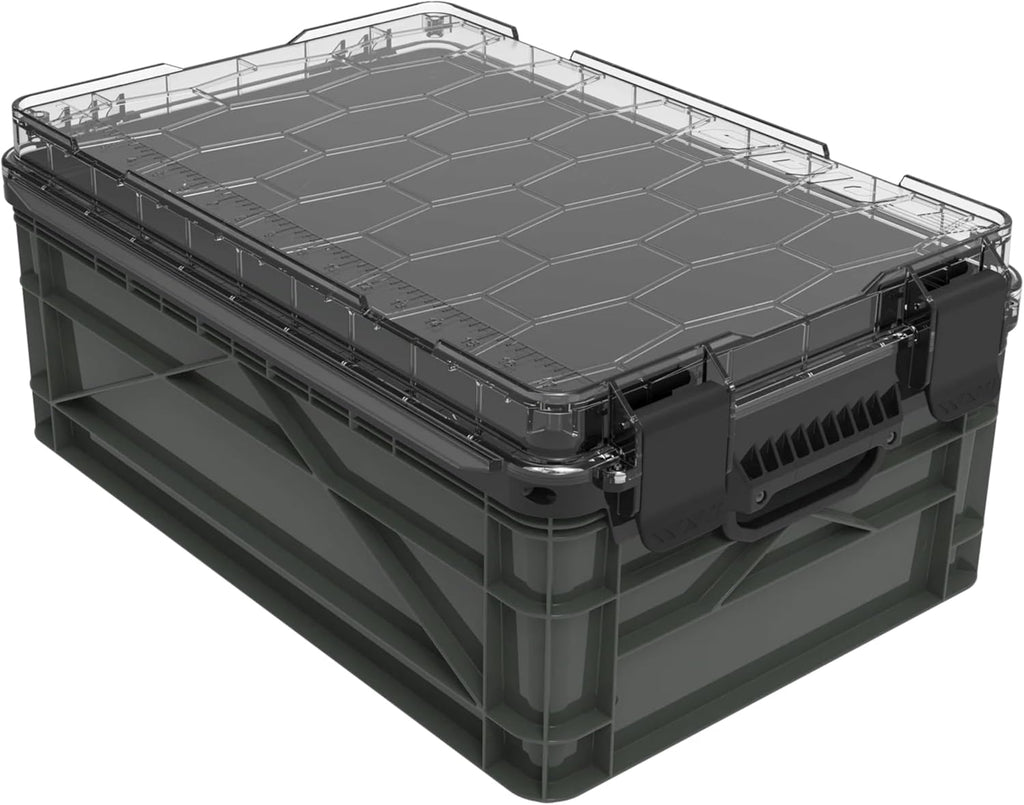 SIDIO Weather Resistant Stackable Storage Bins for Organization - Half-Size Plastic Bin with Dividers for Garage Organization, Home Storage - Heavy Duty Organizer Box (Stealth)