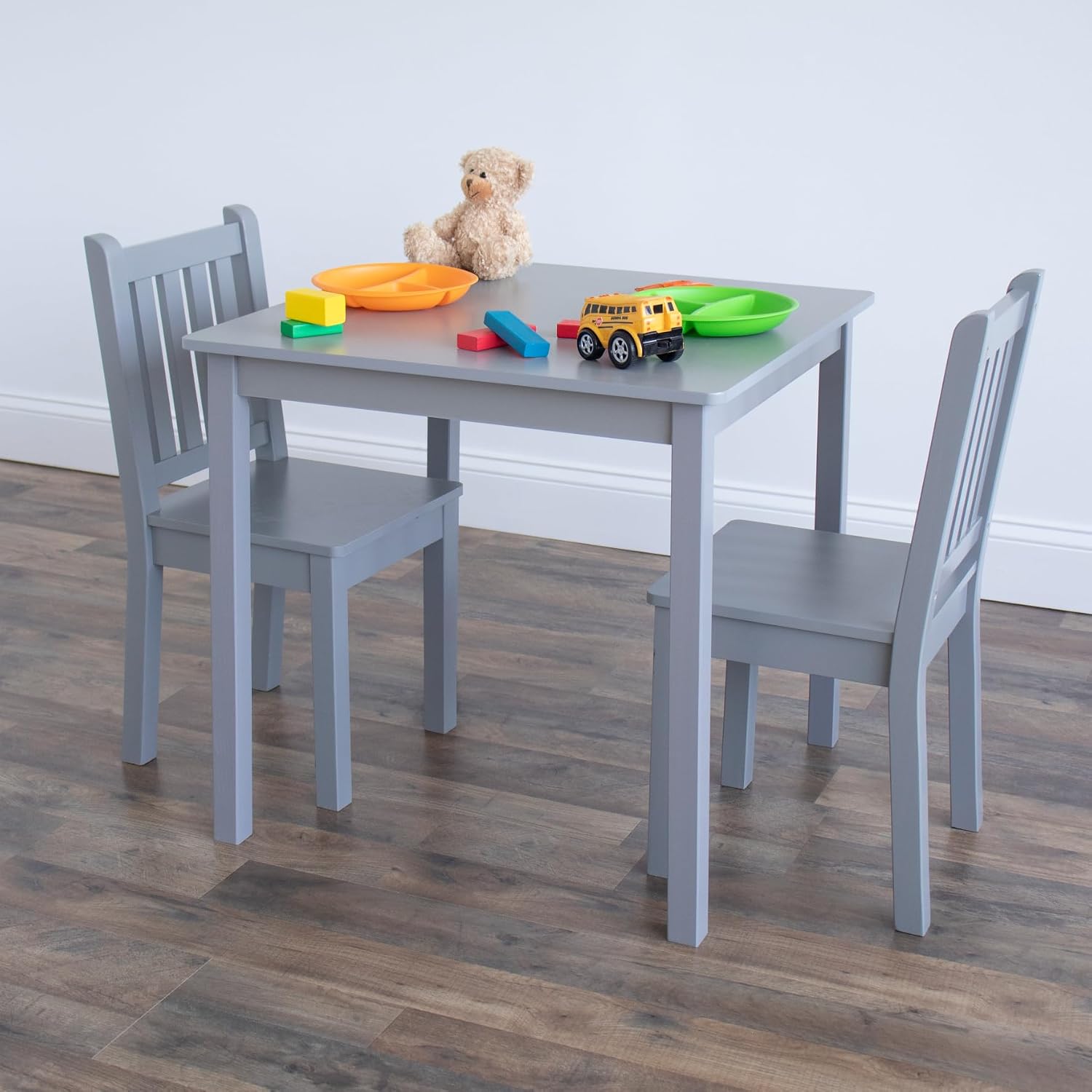 Humble Crew Toddler Table and Chair Set for Kids, Wood Activity Furniture | Sturdy 3 piece playroom or bedroom desk, perfect size for crafts, snacks, homework, and learning, includes 2 matching seats