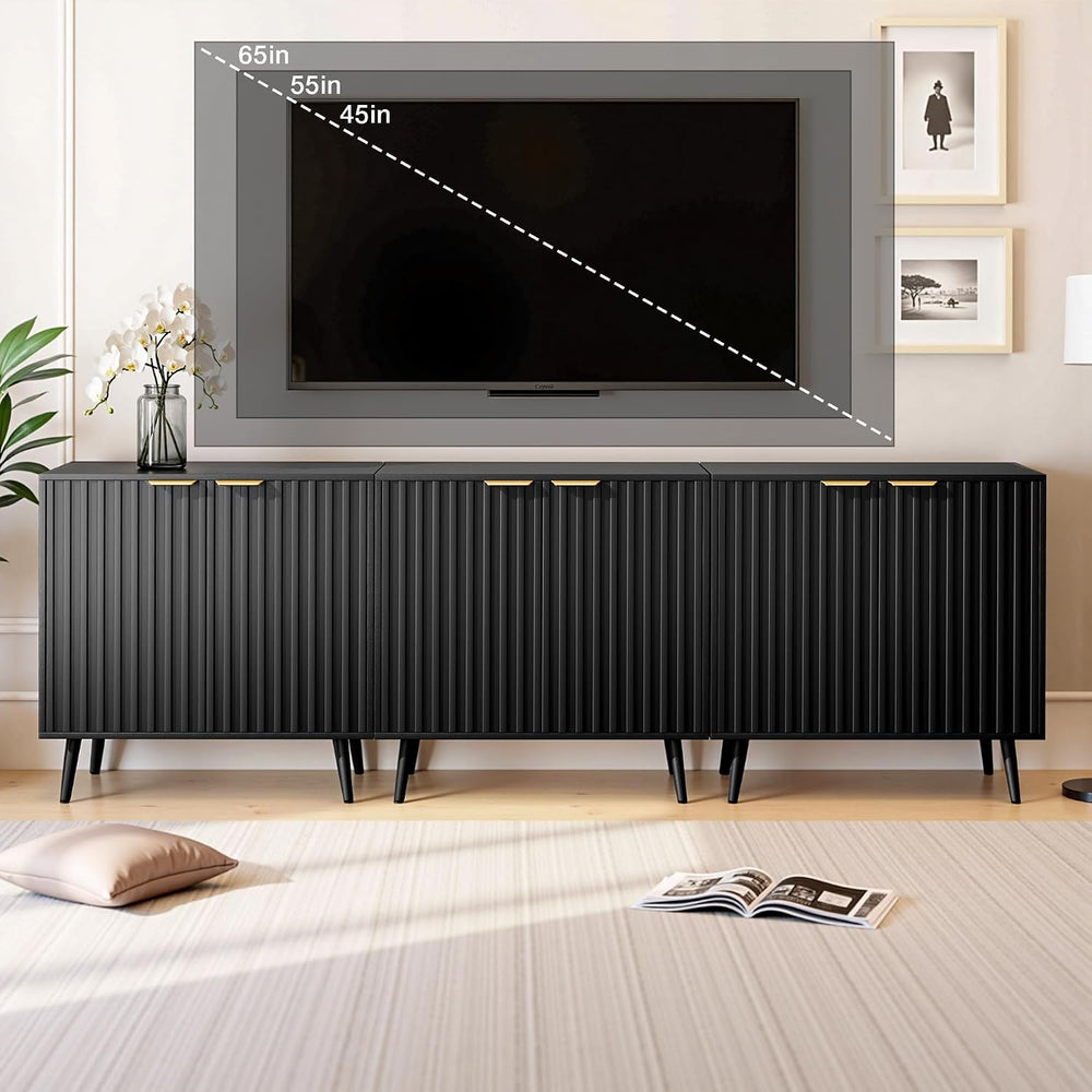 Fluted Storage Cabinet, Buffet Cabinet with Storage, Wood Sideboard with Adju...