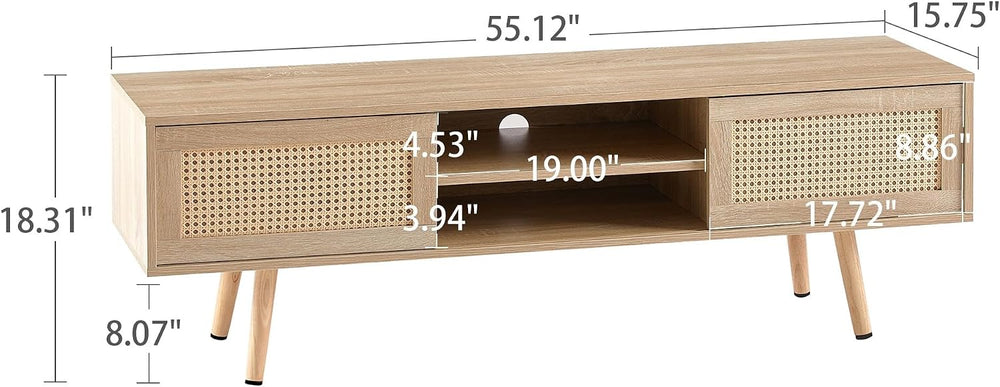 Rattan Weaving in Natural Wood Color TV Stand for TVs up to 55 Inch, TV Cabin...