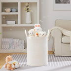 VIPOSCO Tall Laundry Basket, Large Dirty Clothes Hamper with Leather Handle, Woven Rope Storage Basket for Blanket, Toy In Living Room, Bathroom, Bedroom - 72L White