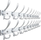 Dseap MaxStrong 2.0 Coat Rack Wall - 37” Long 10 Tri Hooks - Ultra Heavy-Duty Stainless Steel Wall Mount Coat Hanger, Hook Rail for Clothes Hats Jacket Towels Silver, Pack of 2