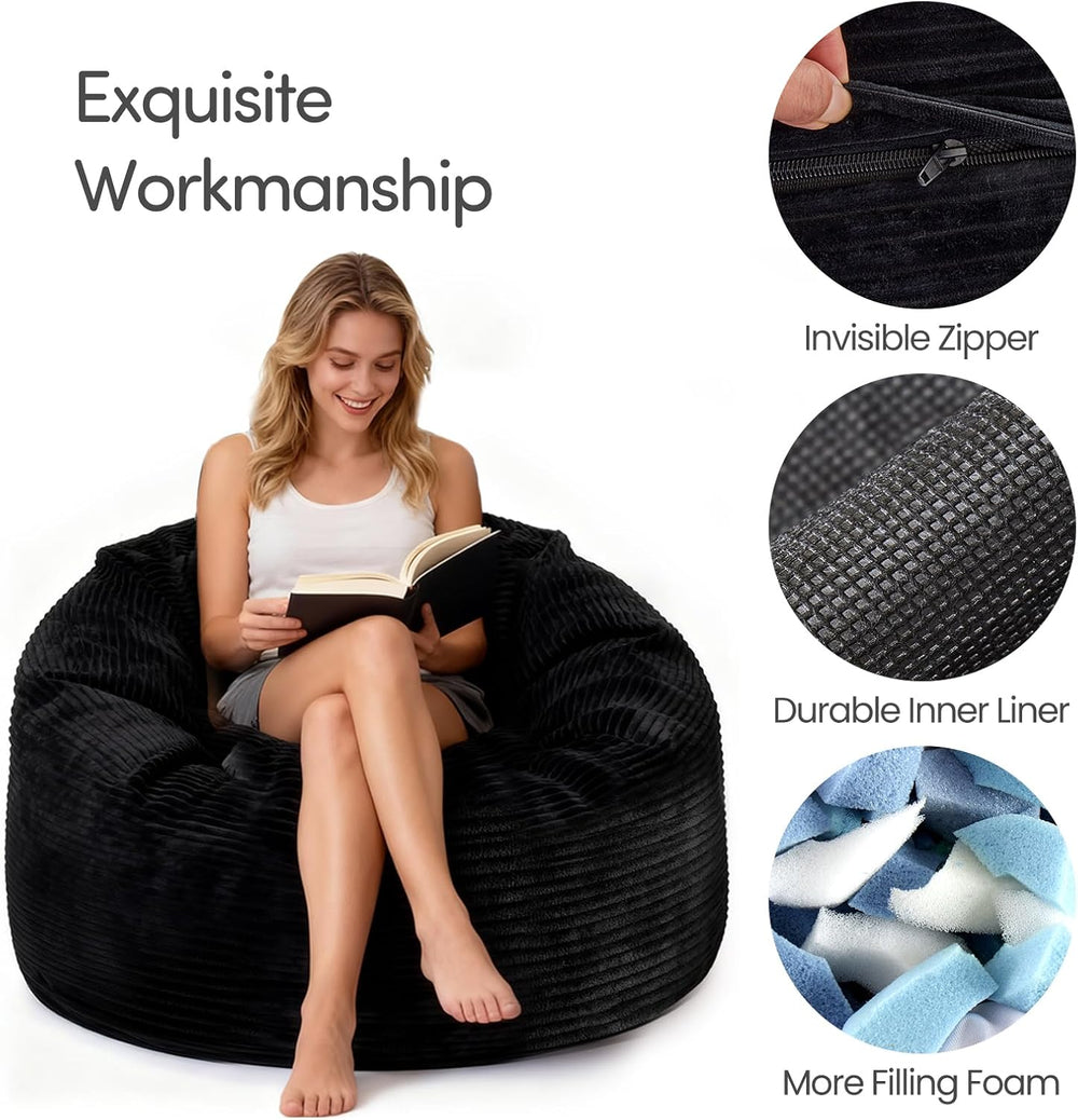 Bean Bag Chairs for Teens, 3FT Bean Bag with Memory Foam Filling, Bean Bag Ch...