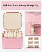 Vlando Travel Jewelry Box for Women,Faux Leather Jewelry Case with 6 Velvet Jewelry Zipper Pockets,Gift Ideas for Women Wife Earrings Necklace Rings Storage Boxes(Strawberry Pink)