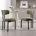 LukeAlon Chenille Dining Chairs Set of 2, Modern Upholstered Armless Kitchen Chairs with Black Metal Legs Curved Back Dining Room Chairs Reception Chair for Living Room Office, Green
