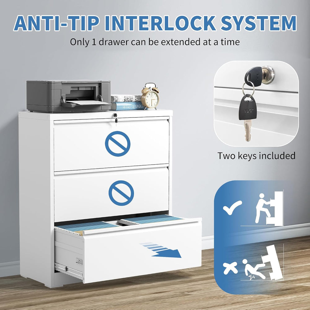 3 Drawer File Cabinet with Lock, Metal Lateral Filing Cabinets | File Cabinet...