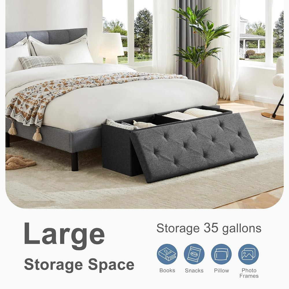 DUMOS 43 Inch Folding Storage Ottoman Bench, Upholstered Ottoman with Storage...