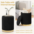 Giantex Ottoman with Storage - Set of 2 Storage Ottomans, 1 Large & 1 Small Nesting Ottoman Side Table, Upholstered Velvet/Linen Round Foot Rest Vanity Stool for Bedroom Living Room (Black)