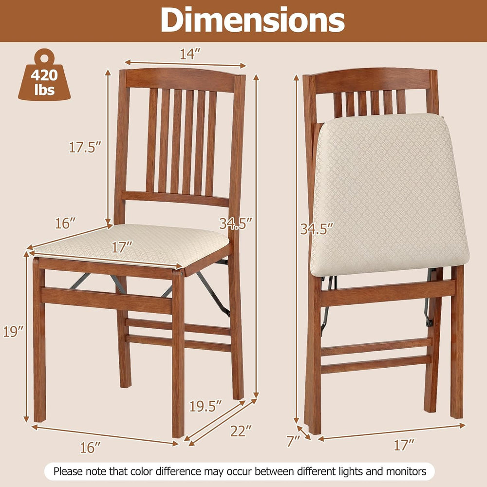Giantex Folding Dining Chairs Set of 2, Foldable Wood Kitchen Chairs with Pad...