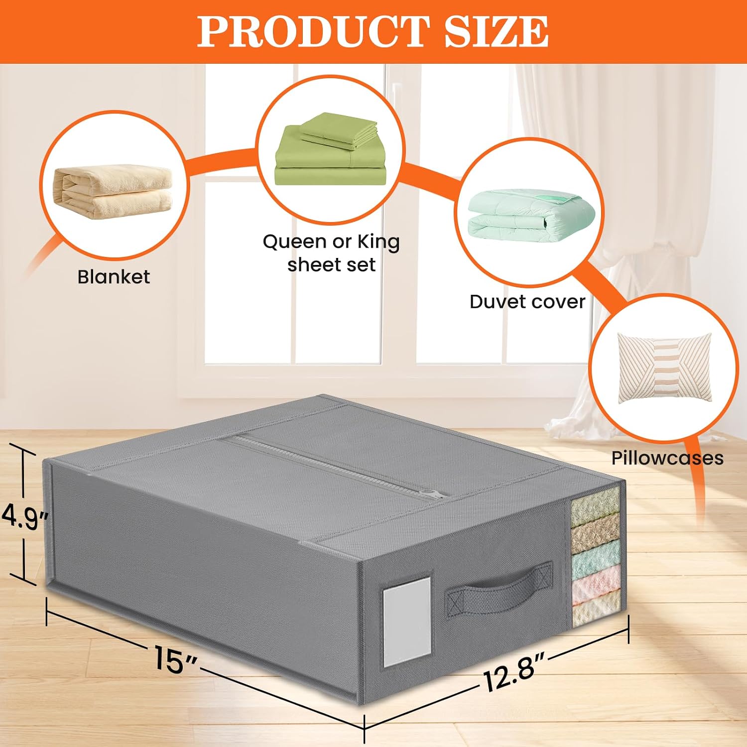 WOWBOX Bed Sheet Organizers and Storage,Closet Organizer Under Bed Storage | Bed Sheet Organizer with Label Cards & Clear Window for Bedding Sheets,Duvet Covers,Blankets (6 Pack,Gray)