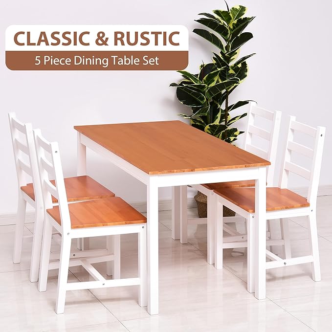 HOMCOM Dining Table Set for 4, 5 Piece Modern Kitchen Table and Chairs, Wood Dining Room Set for Small Spaces, Breakfast Nook, White