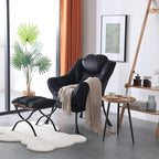 Welnow Lazy Chair with Ottoman, Modern Lounge Accent Chair with Armrests and a Side Pocket, Leisure Sofa Armchair, Reading Armchair with Footrest for Small Space, Black