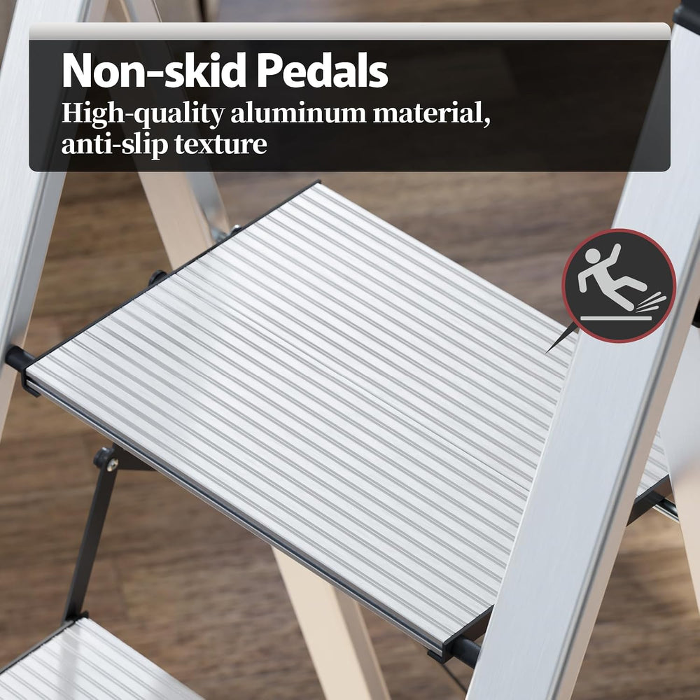 KINGRACK Aluminium 5 Step Ladder, Lightweight Step Stool with Non-Skid Pedals...