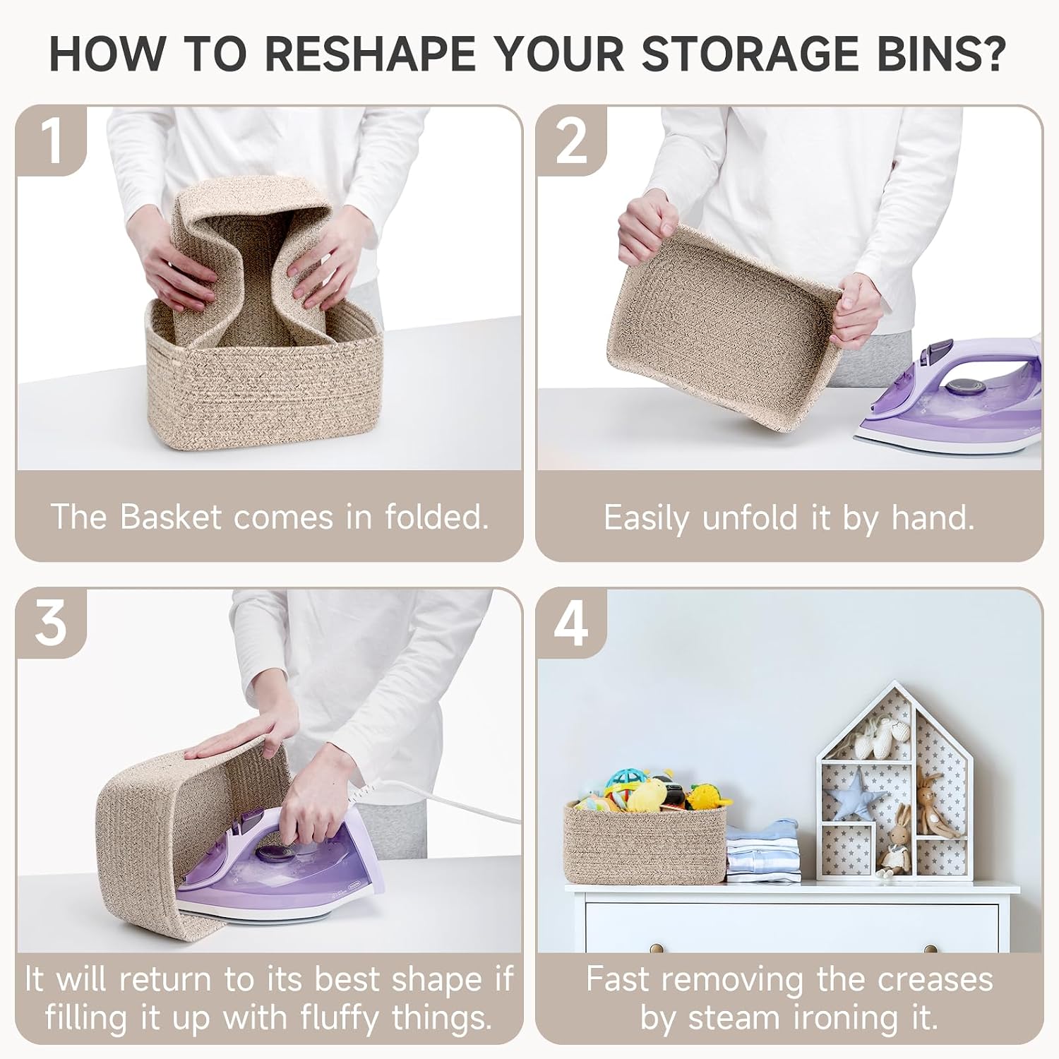3 Pack Storage Baskets for Organizing, 13.7×9.5×6.3", Mixed brown | Woven Baskets for Shelves, Cotton Rope Basket for Gifts Empty, Closet Organizer Bins with Handles, Cube Decorative Box