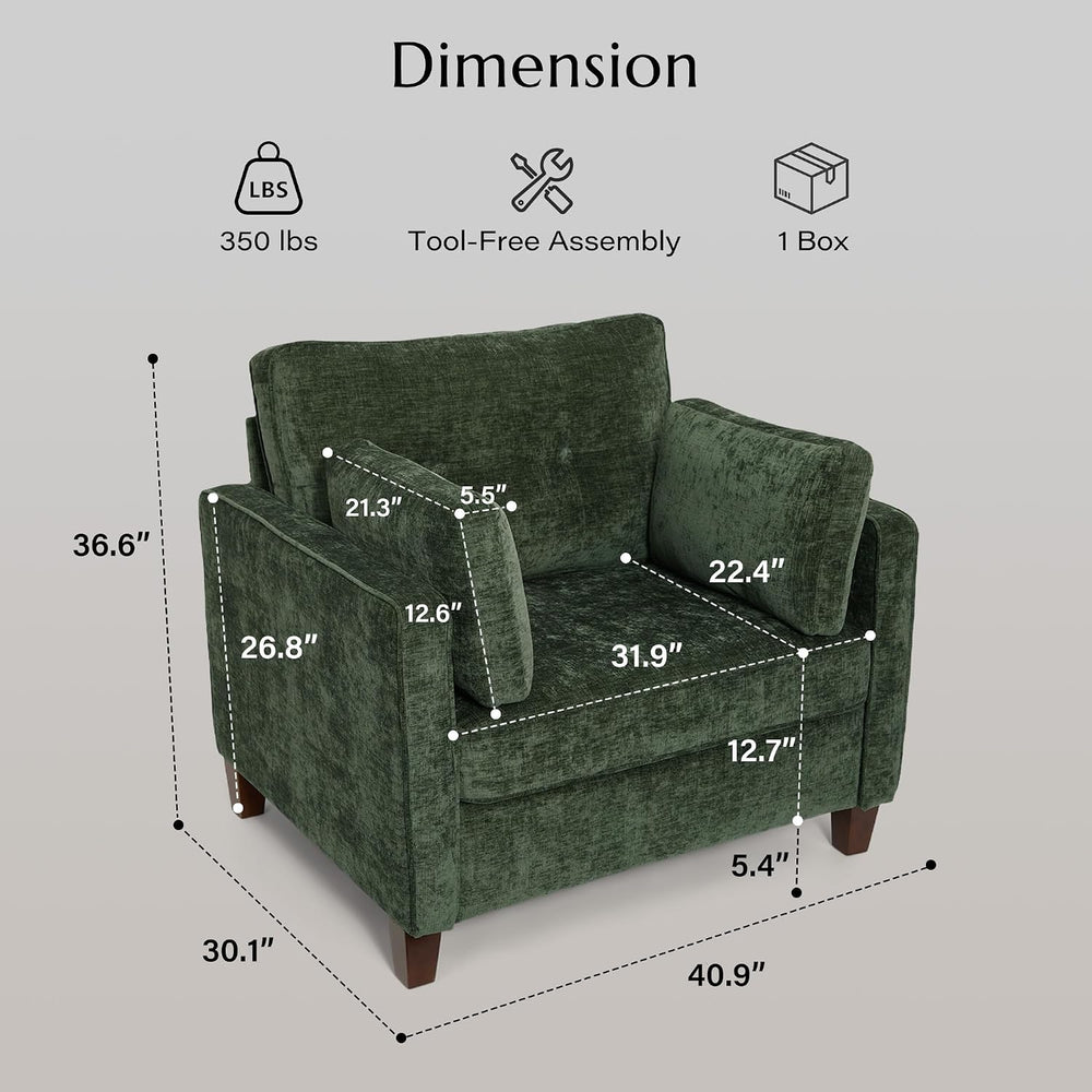 Luxury Oversized Accent Reading Chair for Living Room, 41", Chenille, Gr...