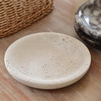 ZSHAWN Natural Beige Travertine Ring Dish Jewelry Tray – 5.5" Trinket Dish for Rings Earrings Necklace, Scratch-Resistant Vanity Organizer, Elegant Gift for Women