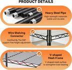 BestOffice | 6-Tier Wire Storage Shelves with PP Shim | 18x45x82 | Black | Wheels | Adjustable Racks | Heavy-Duty Metal Shelf, Holds Upto 2100 lbs | No-Tool Assembly | Ideal for Home & Garage Shelving