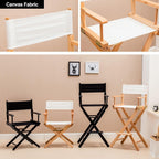 Tall Directors Chairs Foldable, Makeup Solid Wood Frame and Canvas Seat, Portable Footrest, Makeup(Black,85cm/33in)
