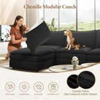 Vesgantti 142" U Shaped Sectional Couch, Comfy Cloud Modular Sectional Sofa with 2 Ottoman Deep Seat Chenille Modern Cloud Sofa, Modular Sofas for Living Room, Bedroom and Apartment, Black