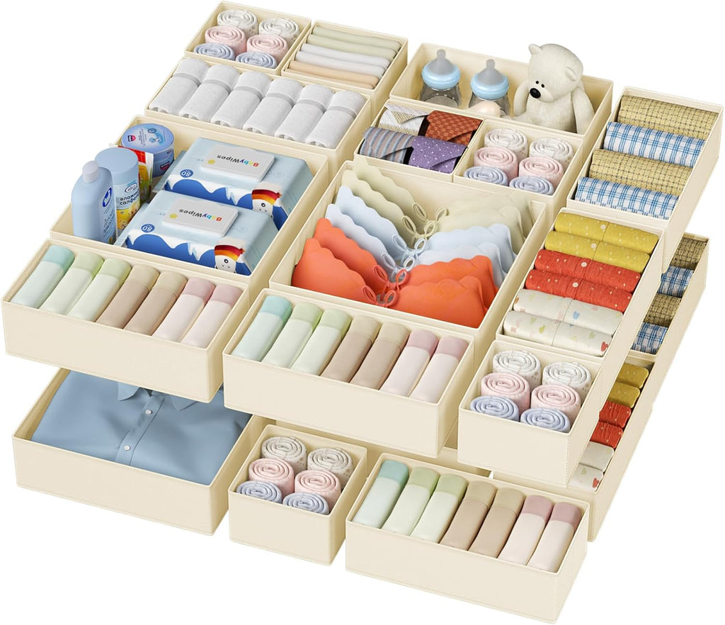 DIMJ Drawer Organizer Clothes - 20 Pack Closet Drawer Organizer Bins for Baby Clothes Storage, Fabric Dresser Organizer for Nursery Bedroom, Foldable Small Drawer Dividers for Underwear Socks