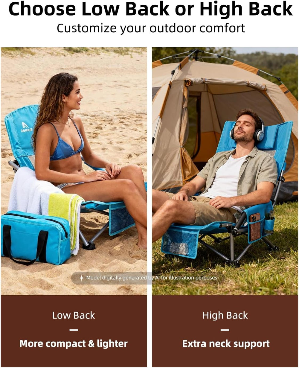 Abahub Beach Chair Low/High Back with Carry Bag Lightweight Comfortable Porta...