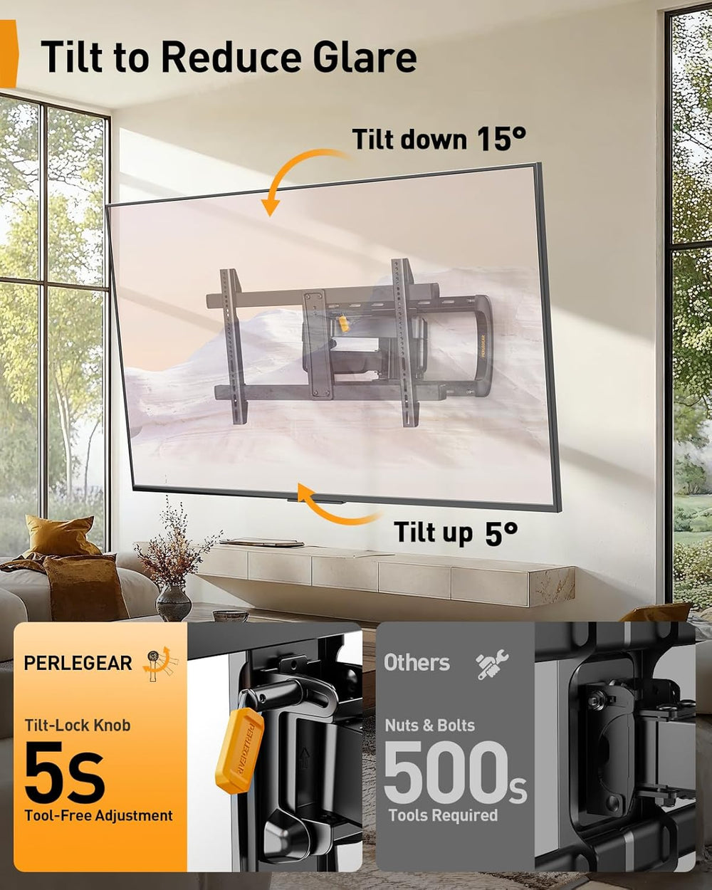 Perlegear Full Motion Sliding TV Wall Mount for 42-95 inch TVs up to 150 lbs ...