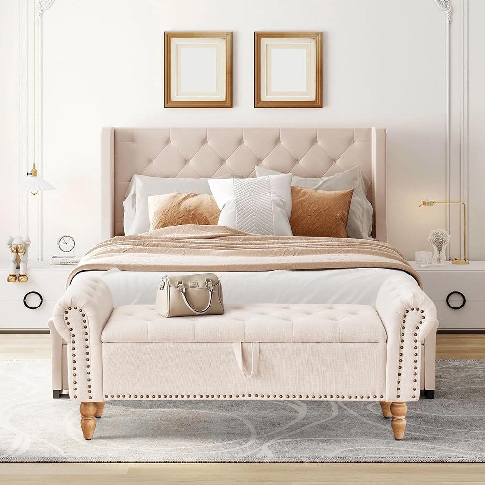 Furniliving 51” Storage Benches, End of Bed Bench with Button-Tufted Large Up...